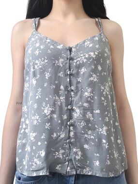 GARAGE Button Front Cami Top Floral Dusty Green Size S GUC